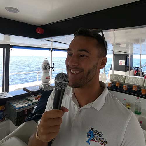 Leonardo is a sailor, crew and host aboard the Magic Dolphin Eco catamaran.